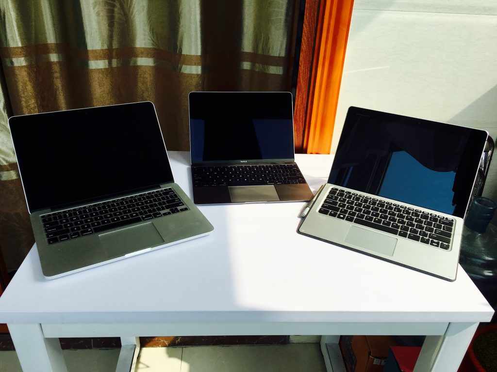 MacBook Pro 13、MacBook 12和Elite x2 1012 G1合照