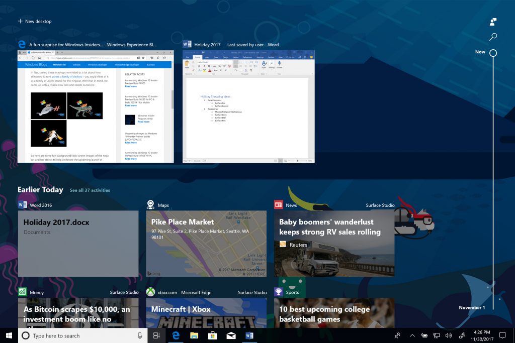 Windows 10中的Timeline功能