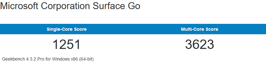 Surface Go的64bit跑分成绩